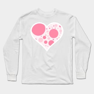 Pink and White Polka Dot Heart Long Sleeve T-Shirt